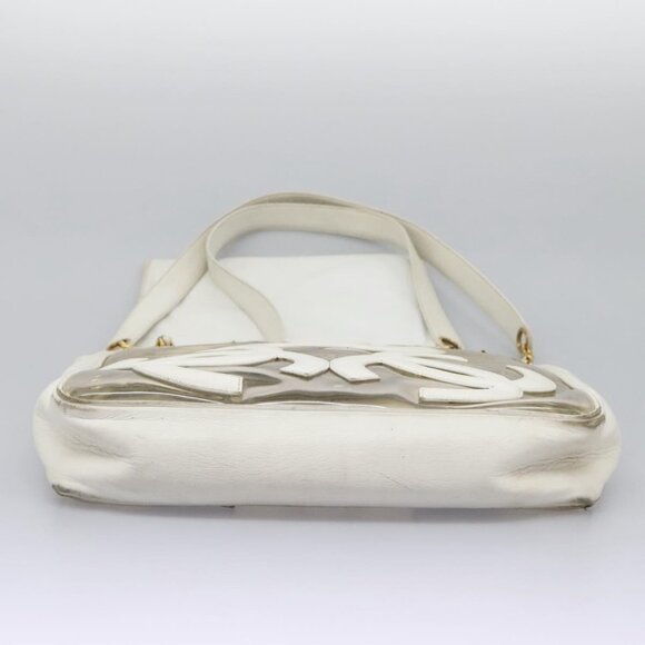 CHANEL Triple Coco Chain Tote Bag Vinyl Leather White Gold CC Auth bs23423 - Picture 6 of 16